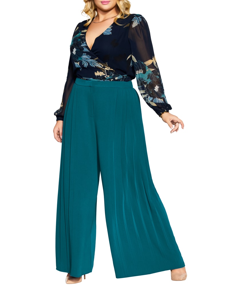 Front of a model wearing a size 18 PANT AVALINA in Teal by City Chic. | dia_product_style_image_id:293958